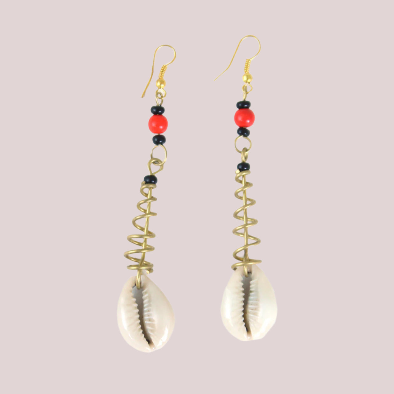 African Cowrie Shell Spiral Earrings
