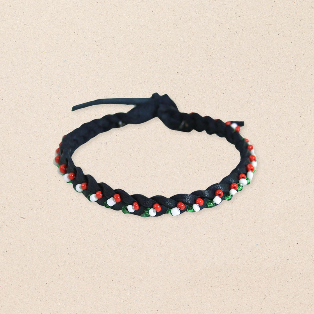 African Kenyan Beaded Leather Bracelet Set