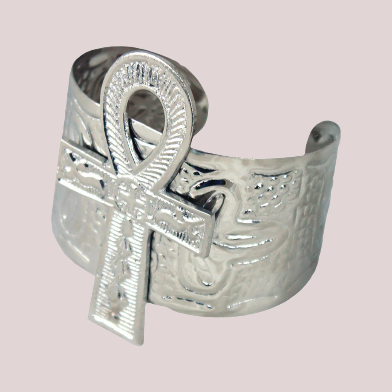 African Silver Ankh Cuff Bracelet