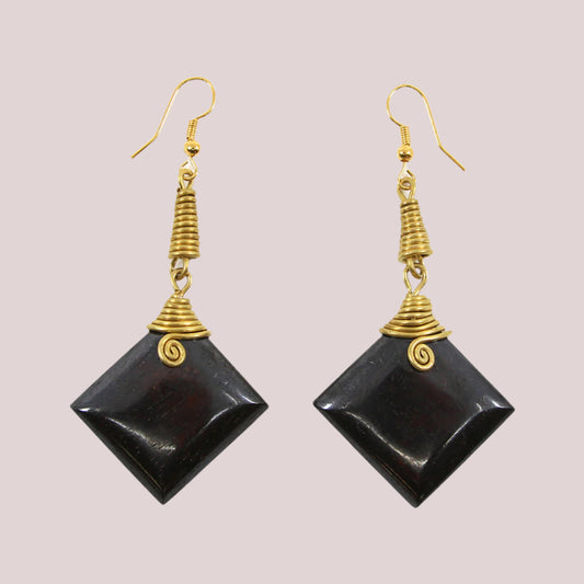 African Brass & Bone Single-Square Earrings