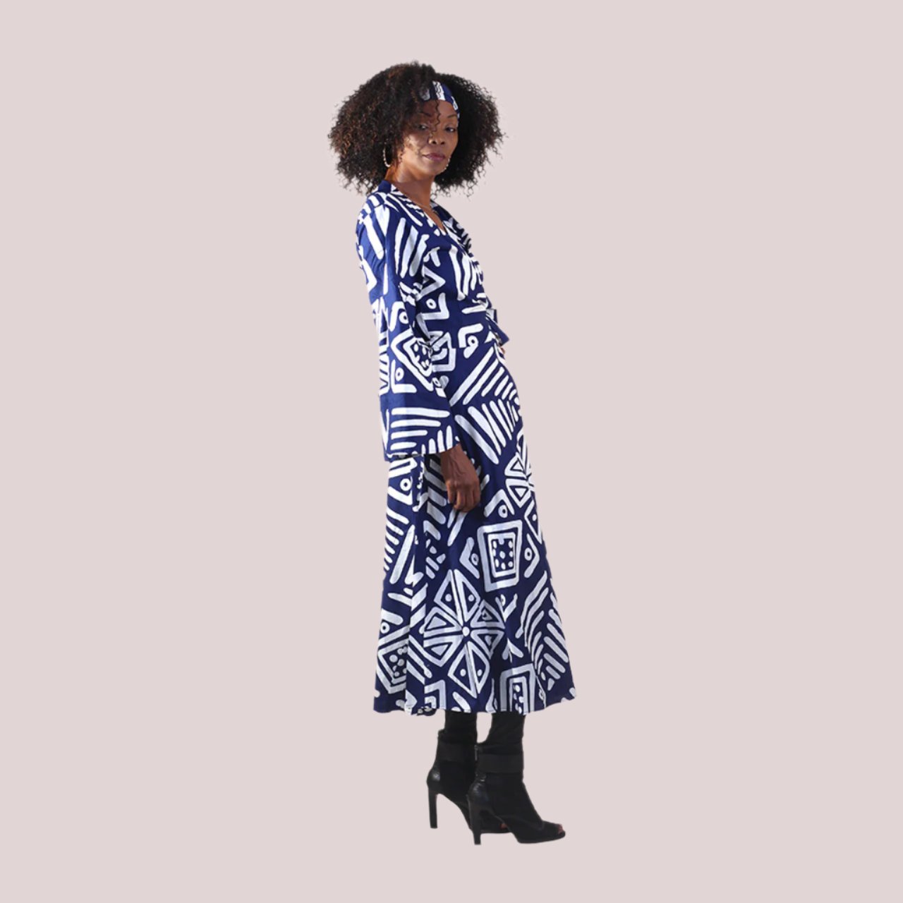 Blue/White Mud Print Wrap Dress