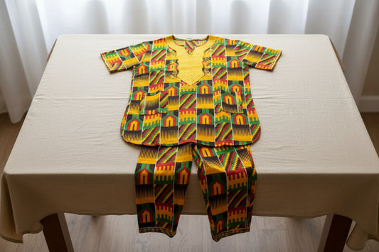 Embroidered African Kente Set ( Style 8 ) Size 3X