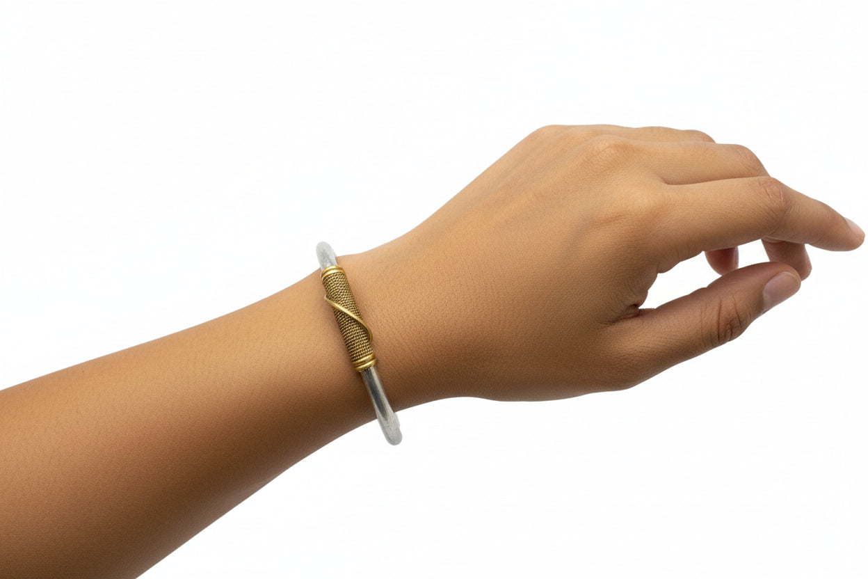 Silver and Gold Twist Metal Bracelet