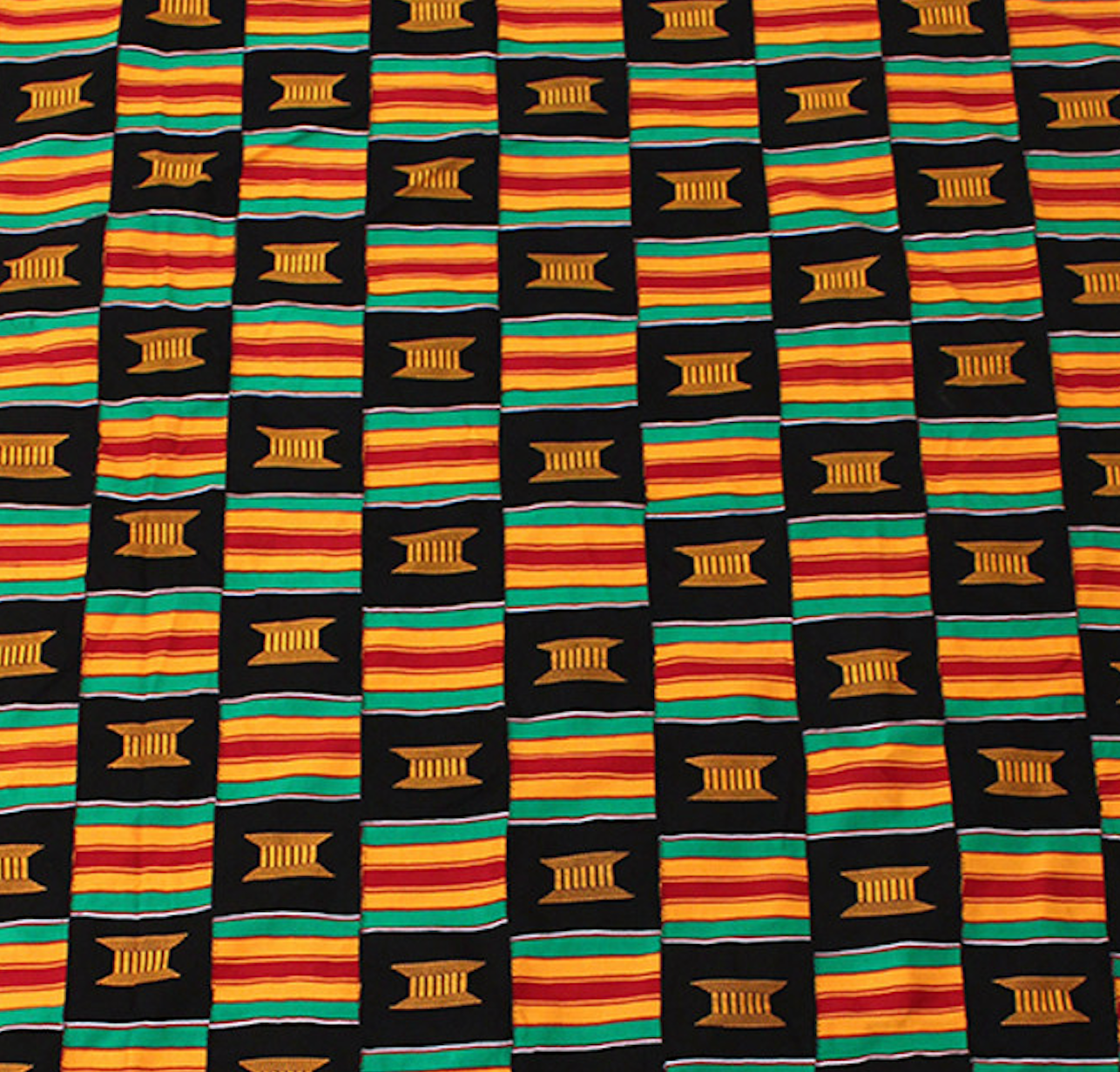 African Made Kente Print Hand Woven Cloth - Kente/Black Gold Crest