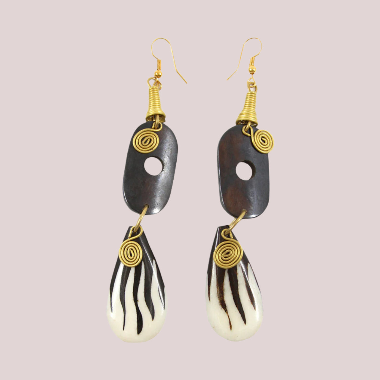 African Brass Spiral & Bone Artisan Earrings