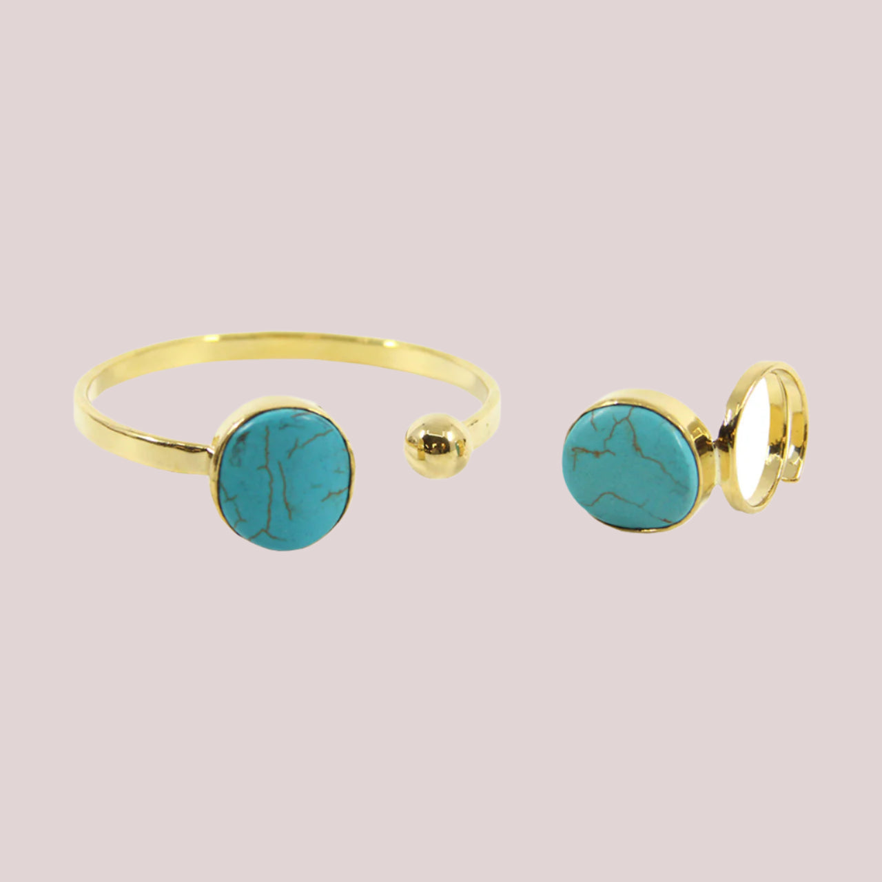 African Turquoise & Brass Ring and Bracelet