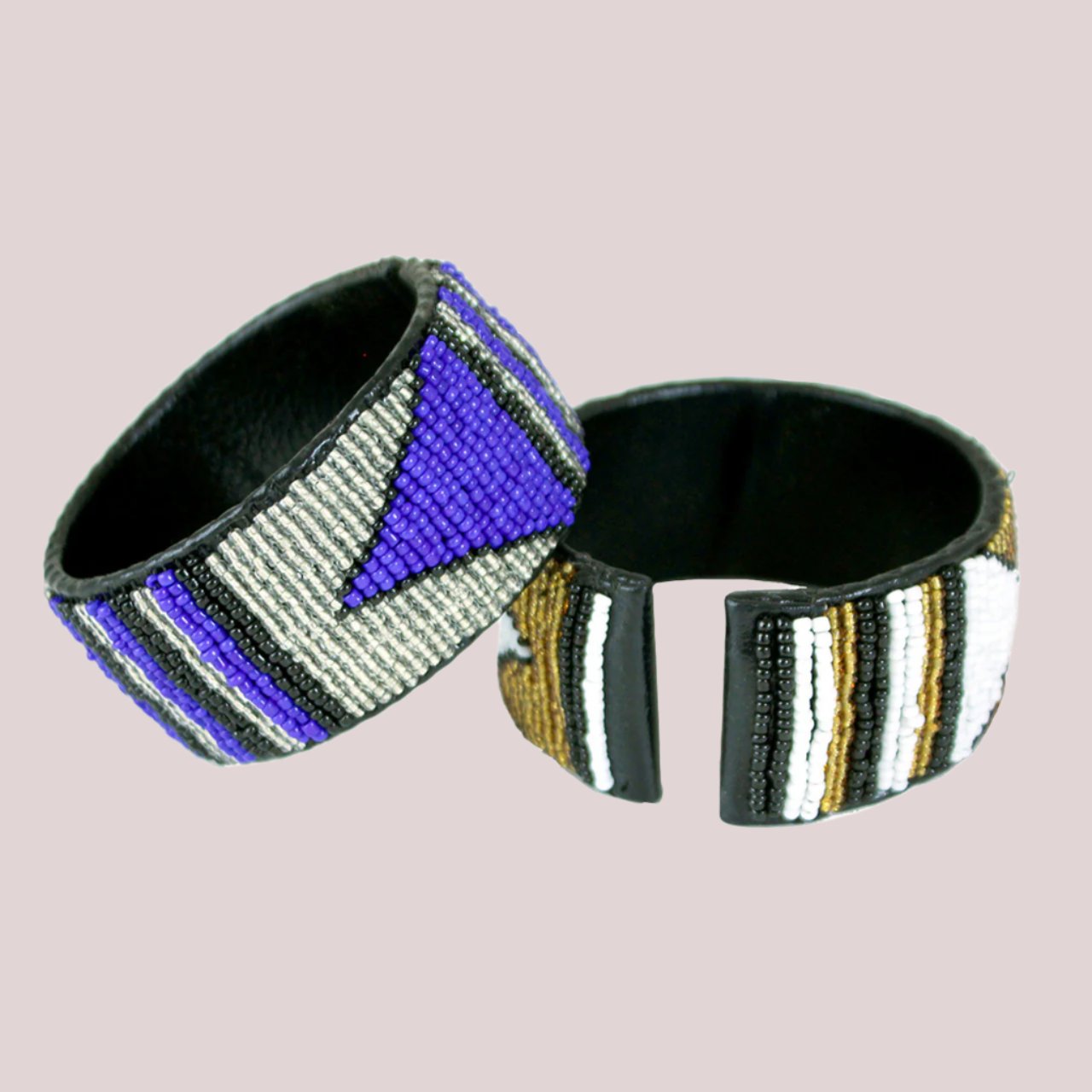 Set of 6 Kenyan Beaded Leather Cuffs