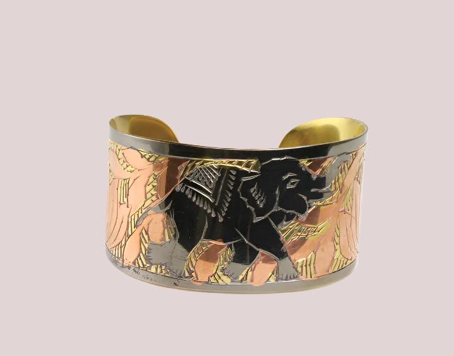 African Brass and Copper Elephant Bracelet