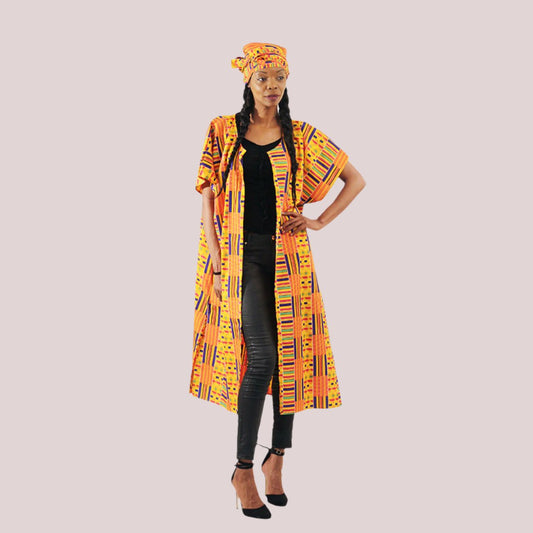 African Kente Print Open Kaftan