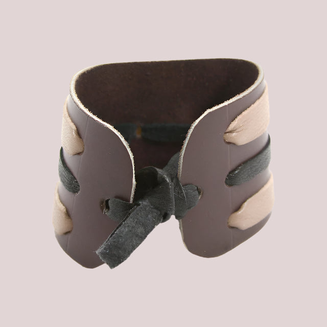 African Leather Brass Circle & Shell Cuff Bracelet