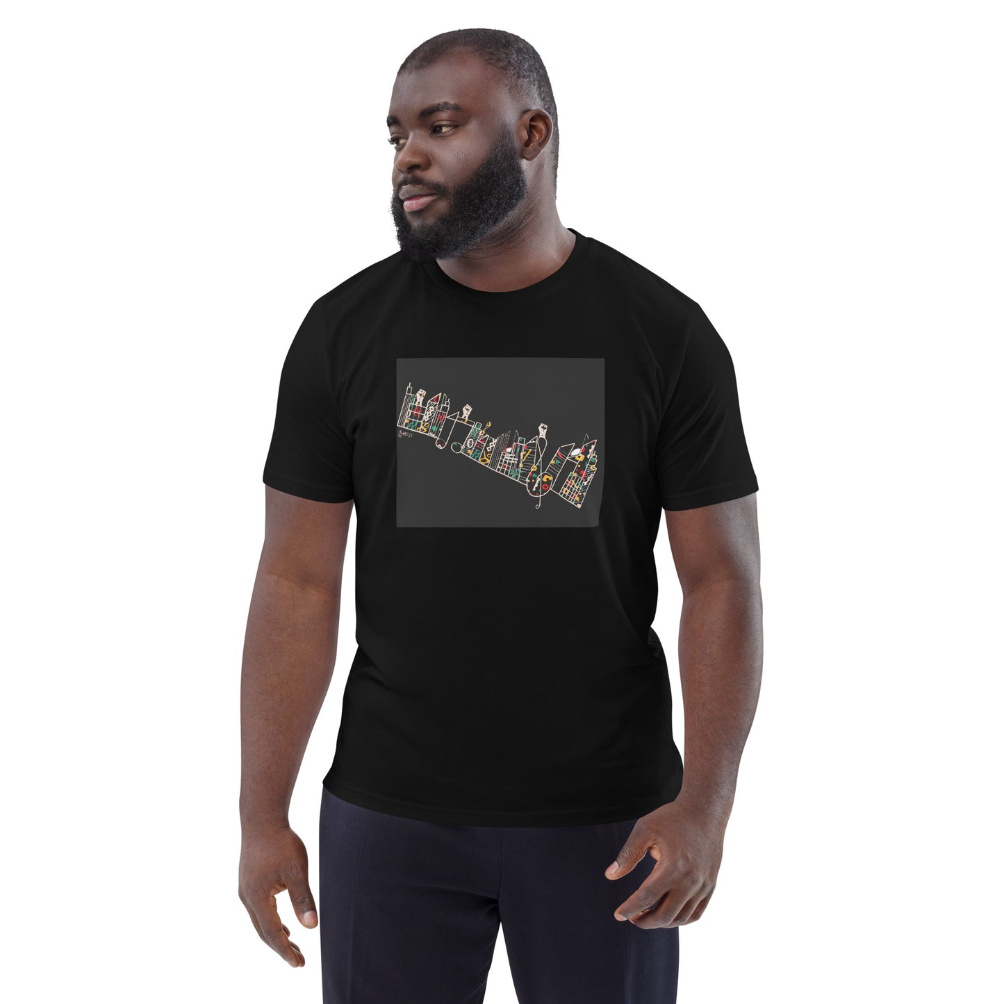 Lucky Lartey's Art "MODERNITY" in Farbe - Unisex Umweltfreundliches T-Shirt aus Bio-Baumwolle