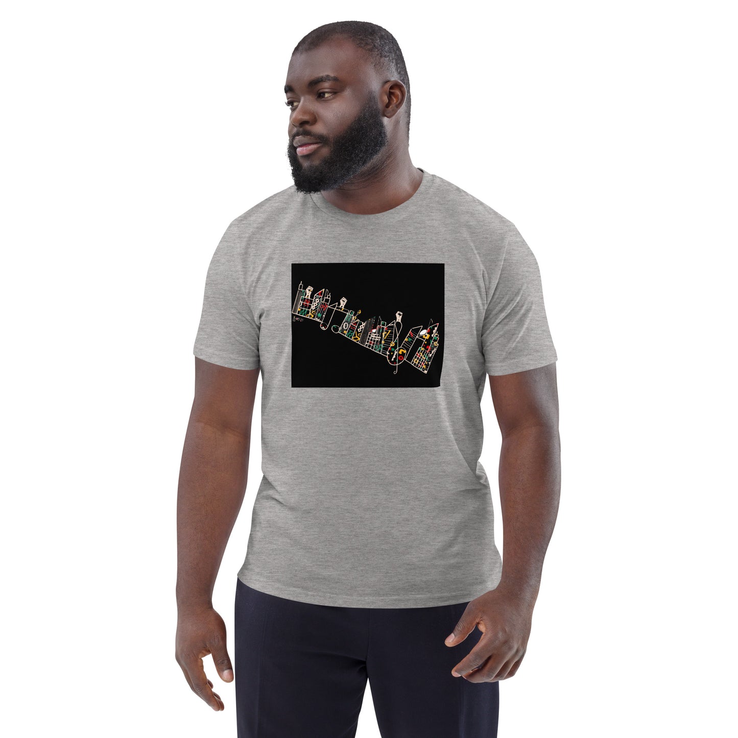 Lucky Lartey's Art "MODERNITY" in Farbe - Unisex Umweltfreundliches T-Shirt aus Bio-Baumwolle