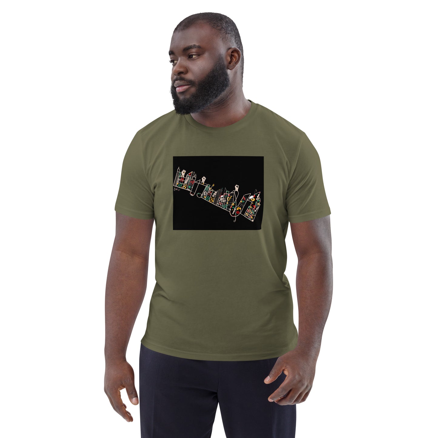 Lucky Lartey's Art "MODERNITY" in Farbe - Unisex Umweltfreundliches T-Shirt aus Bio-Baumwolle