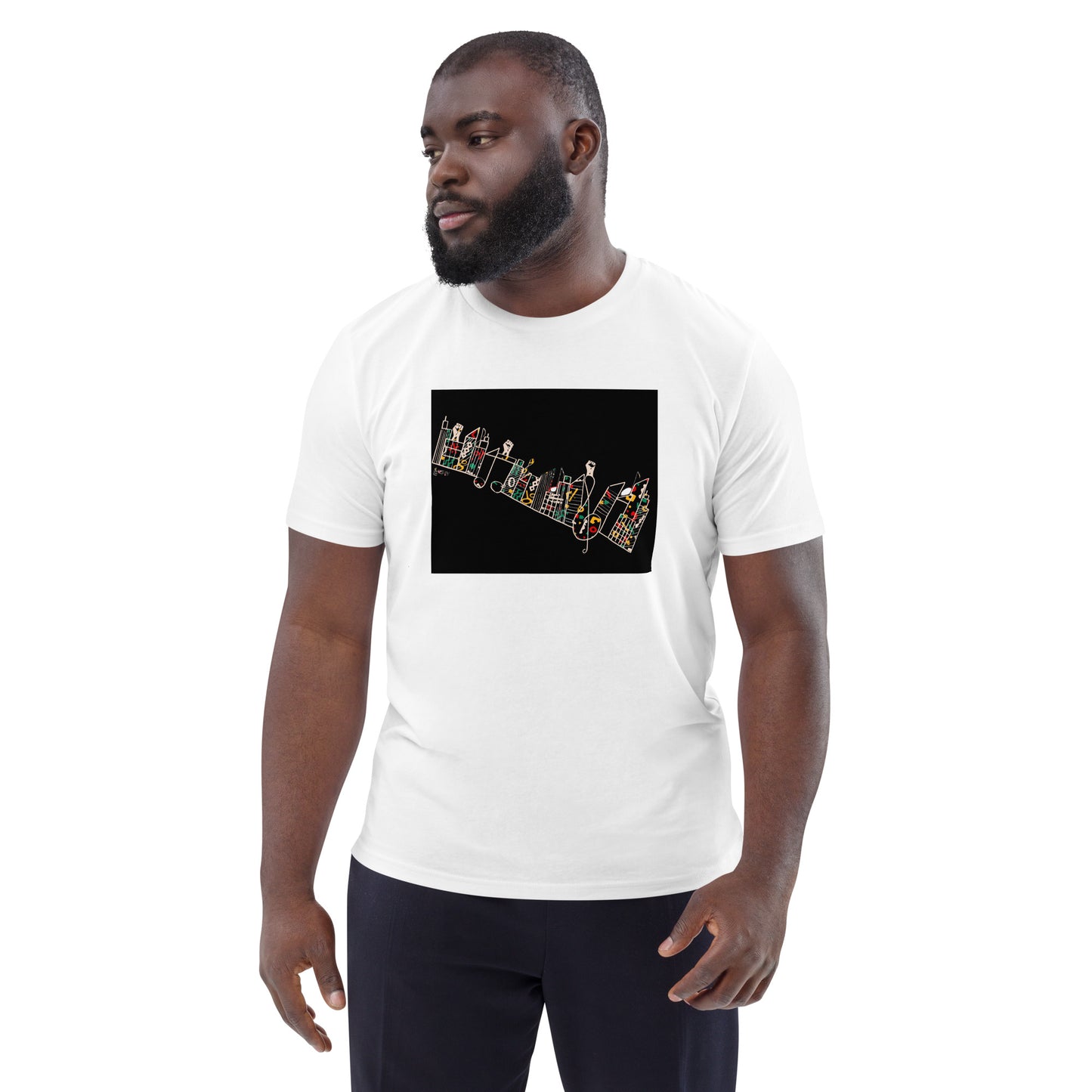 Lucky Lartey's Art "MODERNITY" in Farbe - Unisex Umweltfreundliches T-Shirt aus Bio-Baumwolle